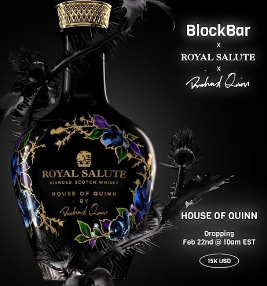Royal Salute limited edition bottle in collaboration with House of Quinn sold as an NFT on BlockBar