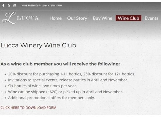The Wine Club Offerings at the Lucca Winey
