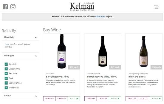 An E-commerce website for Kelman Vineyards